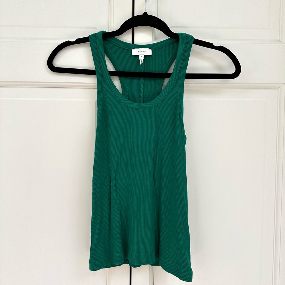 REISS Green Ribbed Racerback Tank Top - Picture 13 of 14